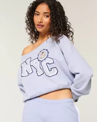 Bequemes, schulterfreies Sweatshirt mit NYC-Grafik
