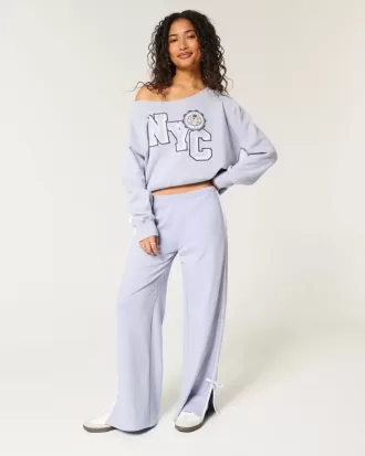 Bequemes, schulterfreies Sweatshirt mit NYC-Grafik