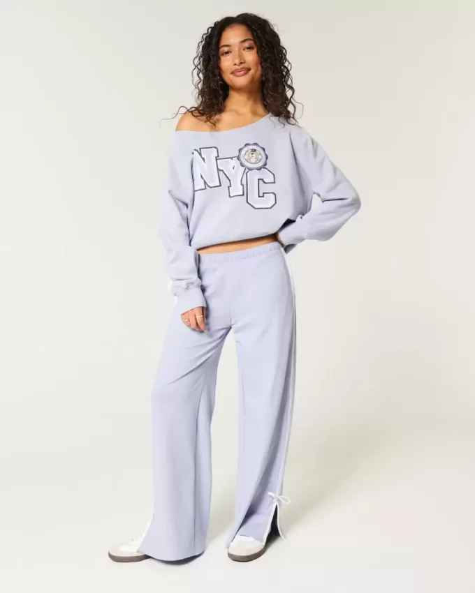 Bequemes, schulterfreies Sweatshirt mit NYC-Grafik