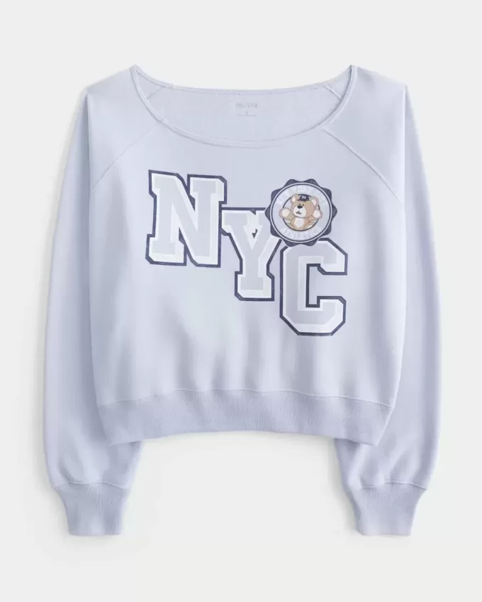 Bequemes, schulterfreies Sweatshirt mit NYC-Grafik