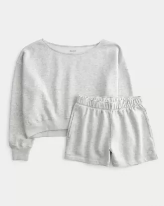 Bequemes Set aus schulterfreiem Sweatshirt und Fleece-Shorts