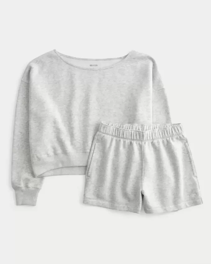 Bequemes Set aus schulterfreiem Sweatshirt und Fleece-Shorts