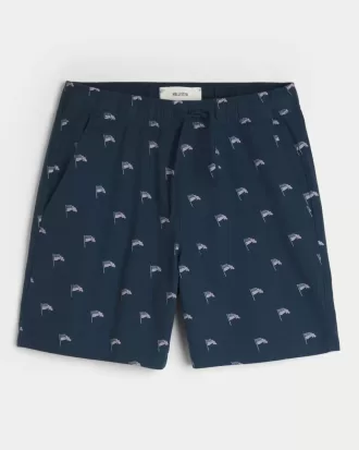 Über dem Knie geschnittene Shorts aus Leinenmischung mit Muster