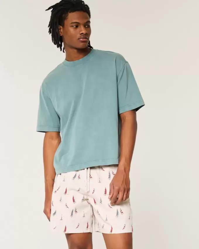 Über dem Knie geschnittene Shorts aus Leinenmischung mit Muster Über dem Knie geschnittene Shorts aus Leinenmischung mit Muster