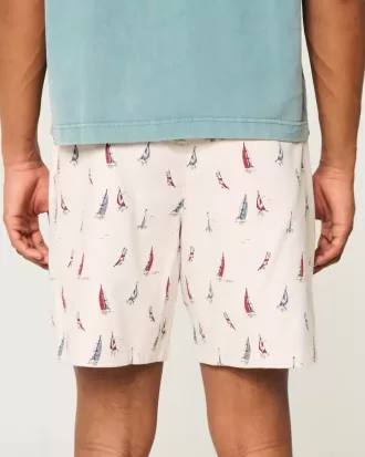 Über dem Knie geschnittene Shorts aus Leinenmischung mit Muster