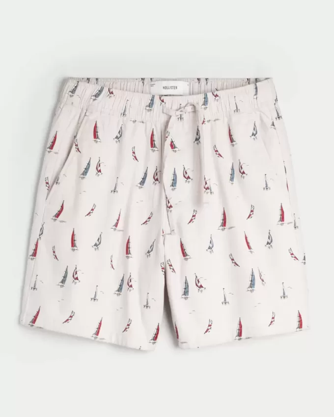 Über dem Knie geschnittene Shorts aus Leinenmischung mit Muster Über dem Knie geschnittene Shorts aus Leinenmischung mit Muster