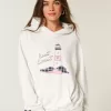 Übergroßer Kapuzenpullover mit East Coast-Grafik