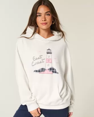 Übergroßer Kapuzenpullover mit East Coast-Grafik
