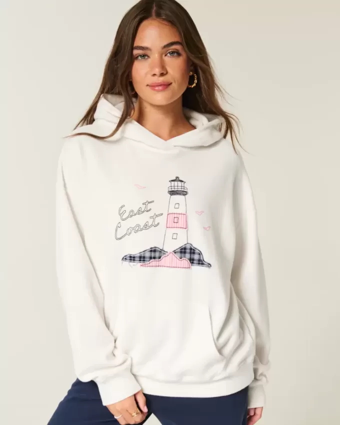 Übergroßer Kapuzenpullover mit East Coast-Grafik