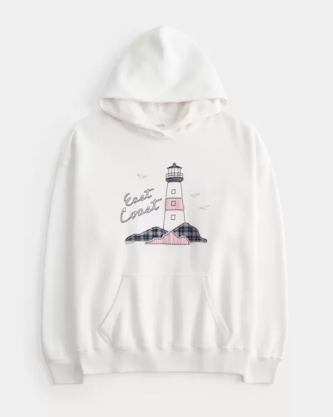 Übergroßer Kapuzenpullover mit East Coast-Grafik