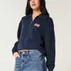 Übergroßer Pullover mit amerikanischer Flaggengrafik und halbem Reißverschluss