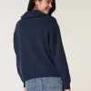 Übergroßer Pullover mit amerikanischer Flaggengrafik und halbem Reißverschluss