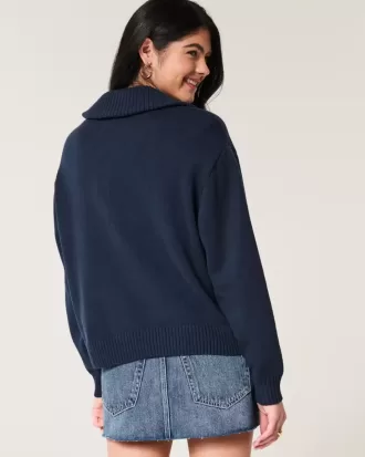 Übergroßer Pullover mit amerikanischer Flaggengrafik und halbem Reißverschluss