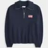 Übergroßer Pullover mit amerikanischer Flaggengrafik und halbem Reißverschluss