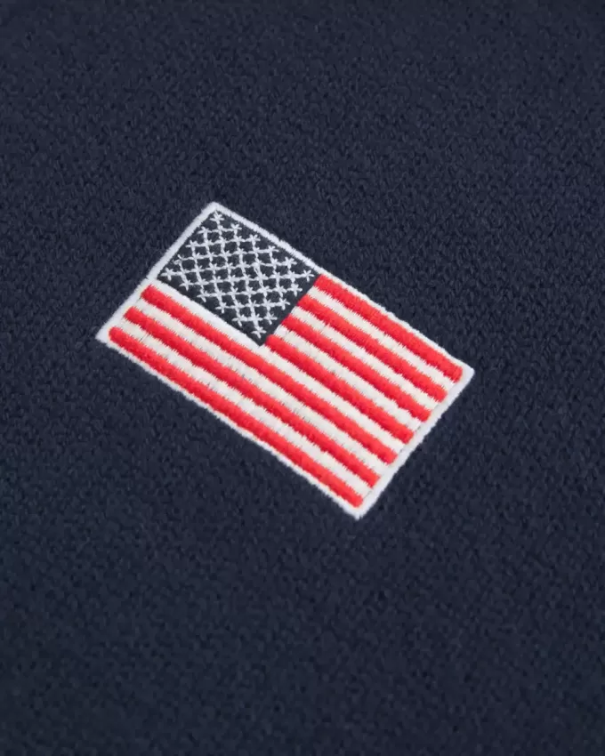 Übergroßer Pullover mit amerikanischer Flaggengrafik und halbem Reißverschluss