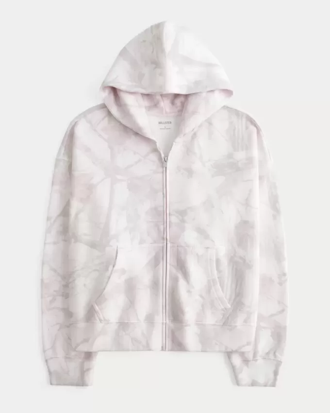 Übergroßer rosa Camouflage-Kapuzenpullover mit Reißverschluss