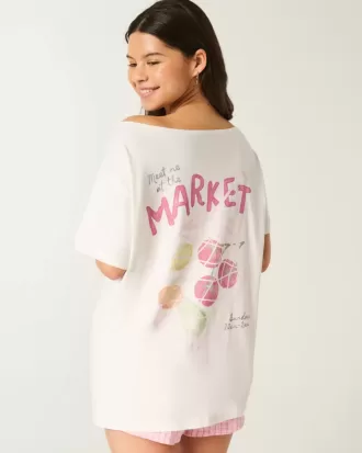 Übergroßes schulterfreies Farmers Market-Grafik-T-Shirt