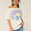 Übergroßes schulterfreies Kauai-Grafik-T-Shirt