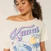 Übergroßes schulterfreies Kauai-Grafik-T-Shirt