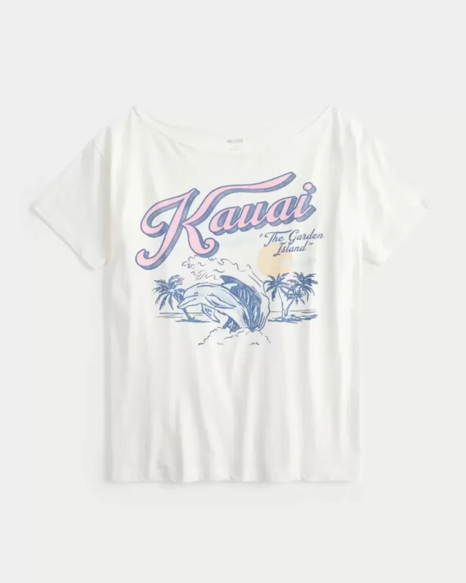 Übergroßes schulterfreies Kauai-Grafik-T-Shirt