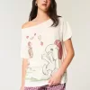 Übergroßes schulterfreies T-Shirt mit Snoopy-Grafik