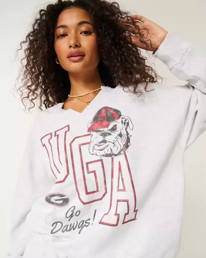Übergroßes UGA Dawgs-Sweatshirt mit Grafik und eingekerbtem Ausschnitt Übergroßes UGA Dawgs-Sweatshirt mit Grafik und eingekerbtem Ausschnitt