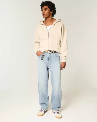 Bestickte Baggy-Skaterjeans in heller Waschung