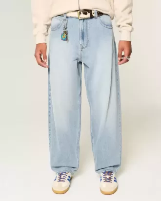 Bestickte Baggy-Skaterjeans in heller Waschung