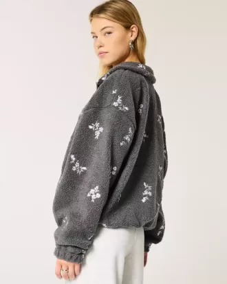 Bestickte Sherpa-Fleecejacke