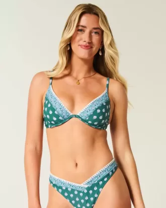 Bikinioberteil mit tiefem Ausschnitt und Bügel und Stickereien