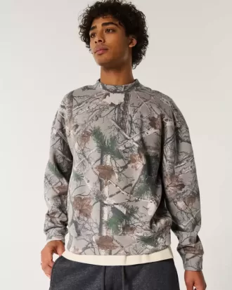 Boxy-Camouflage-Sweatshirt mit Rundhalsausschnitt und Logo