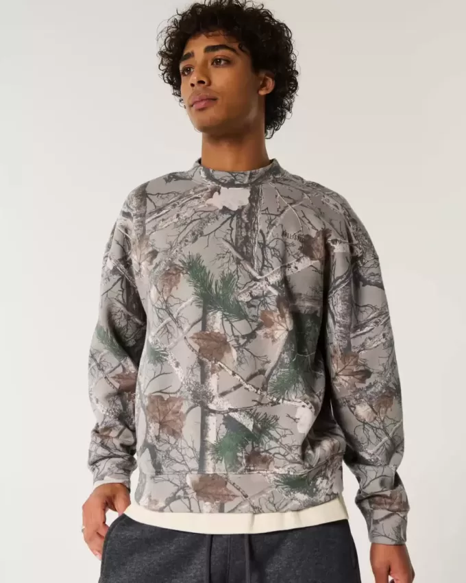 Boxy-Camouflage-Sweatshirt mit Rundhalsausschnitt und Logo