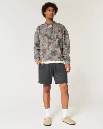 Boxy-Camouflage-Sweatshirt mit Rundhalsausschnitt und Logo