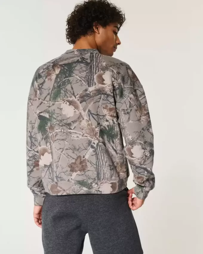 Boxy-Camouflage-Sweatshirt mit Rundhalsausschnitt und Logo