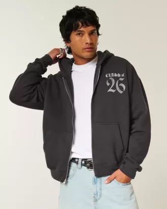 Boxy Class of 26 Grafik-Kapuzenpullover mit Reißverschluss