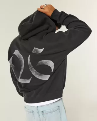 Boxy Class of 26 Grafik-Kapuzenpullover mit Reißverschluss