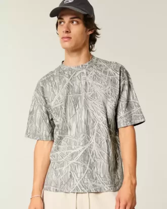 Boxy Crop Heavyweight T-Shirt mit Rundhalsausschnitt und Camouflage-Muster