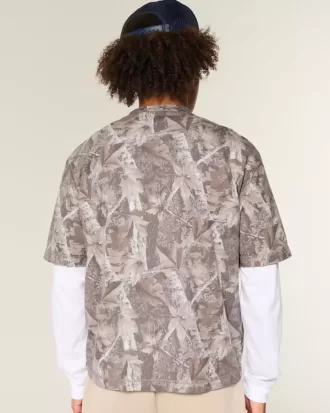 Boxy Crop Heavyweight T-Shirt mit Rundhalsausschnitt und Camouflage-Muster