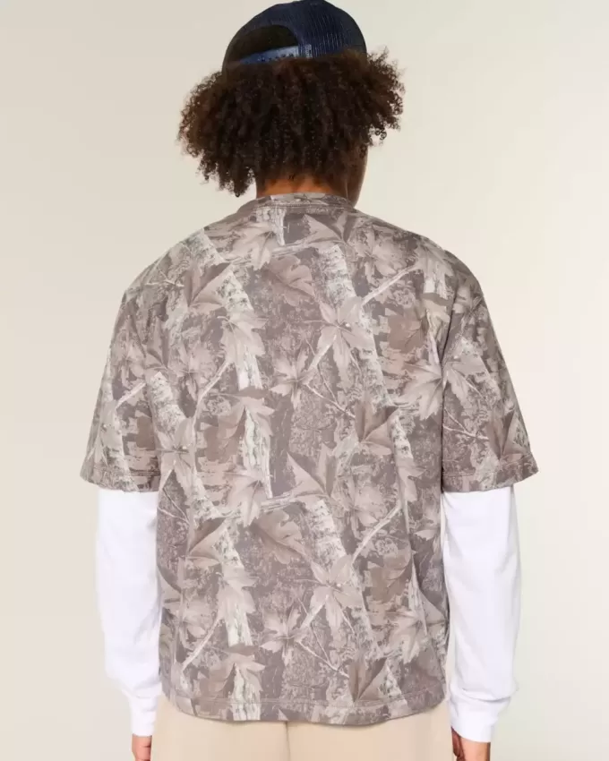 Boxy Crop Heavyweight T-Shirt mit Rundhalsausschnitt und Camouflage-Muster Boxy Crop Heavyweight T-Shirt mit Rundhalsausschnitt und Camouflage-Muster
