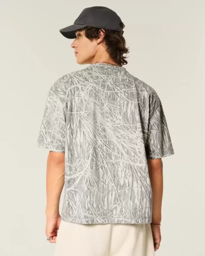 Boxy Crop Heavyweight T-Shirt mit Rundhalsausschnitt und Camouflage-Muster Boxy Crop Heavyweight T-Shirt mit Rundhalsausschnitt und Camouflage-Muster