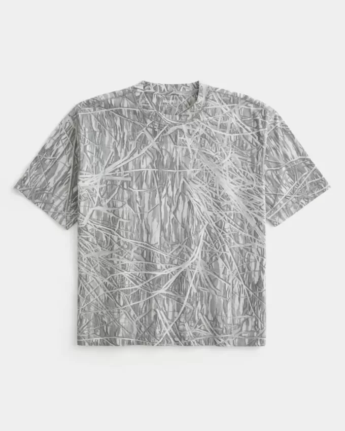 Boxy Crop Heavyweight T-Shirt mit Rundhalsausschnitt und Camouflage-Muster Boxy Crop Heavyweight T-Shirt mit Rundhalsausschnitt und Camouflage-Muster