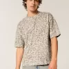 Boxy Crop Heavyweight T-Shirt mit Rundhalsausschnitt und Leopardenmuster