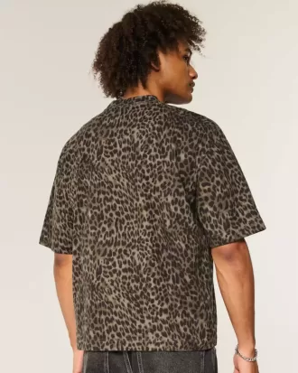Boxy Crop Heavyweight T-Shirt mit Rundhalsausschnitt und Leopardenmuster