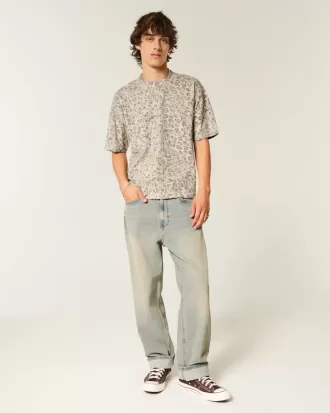 Boxy Crop Heavyweight T-Shirt mit Rundhalsausschnitt und Leopardenmuster