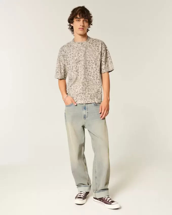 Boxy Crop Heavyweight T-Shirt mit Rundhalsausschnitt und Leopardenmuster