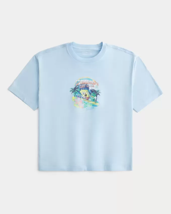 Boxy Crop T-Shirt mit SpongeBob Schwammkopf-Grafik Boxy Crop T-Shirt mit SpongeBob Schwammkopf-Grafik