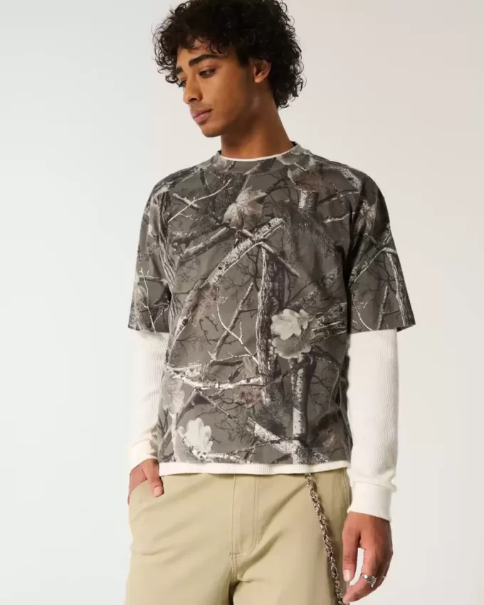 Boxy Heavyweight Crop Camo Rundhals-T-Shirt