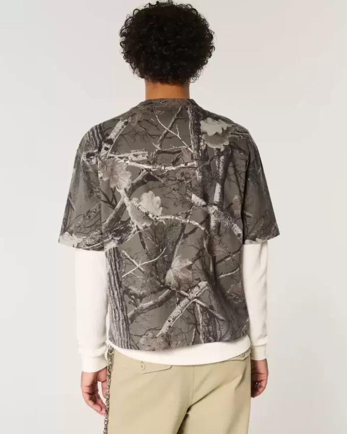 Boxy Heavyweight Crop Camo Rundhals-T-Shirt