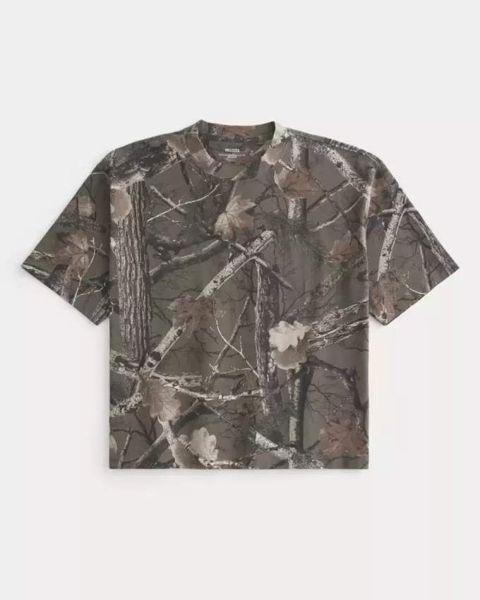 Boxy Heavyweight Crop Camo Rundhals-T-Shirt