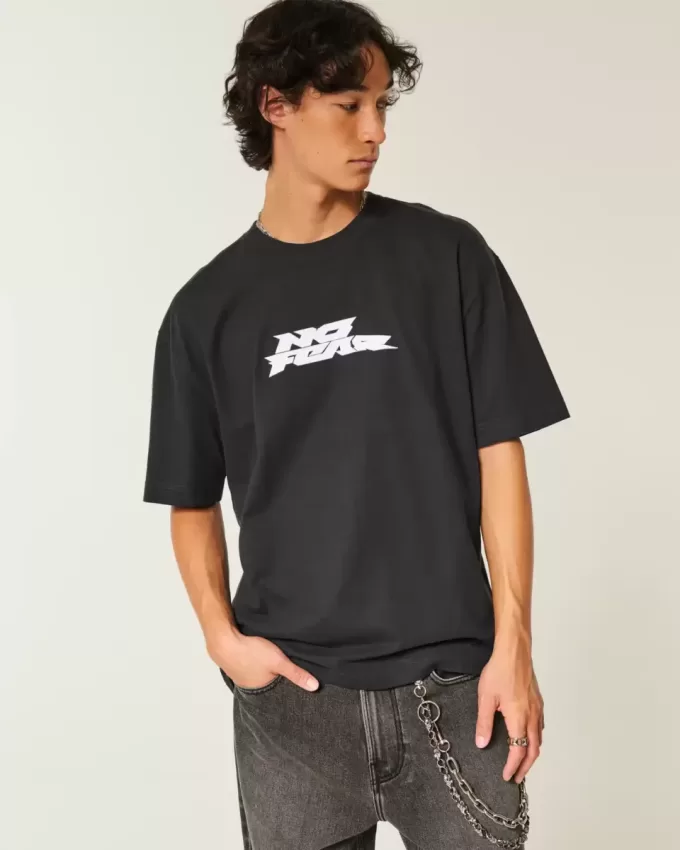 Boxy Heavyweight „No Fear“-T-Shirt mit Grafik